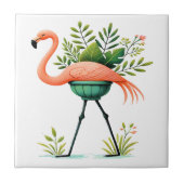 Whimsical FLAMINGO und Pflanze Fliese (Vorderseite)