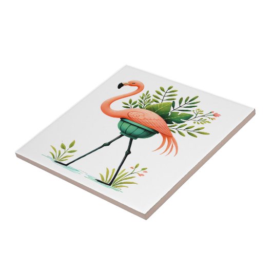 Whimsical FLAMINGO und Pflanze Fliese (Seite)