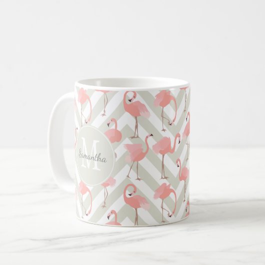 Whimsical Flamingos Muster mit Monogramm Kaffeetasse (Vorderseite Links)