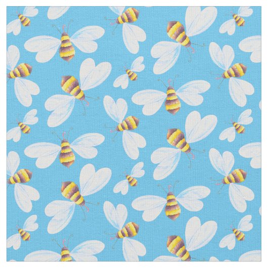 Whimsical fliegendes Bienenaquarellkunstmuster Stoff (Nahaufnahme)