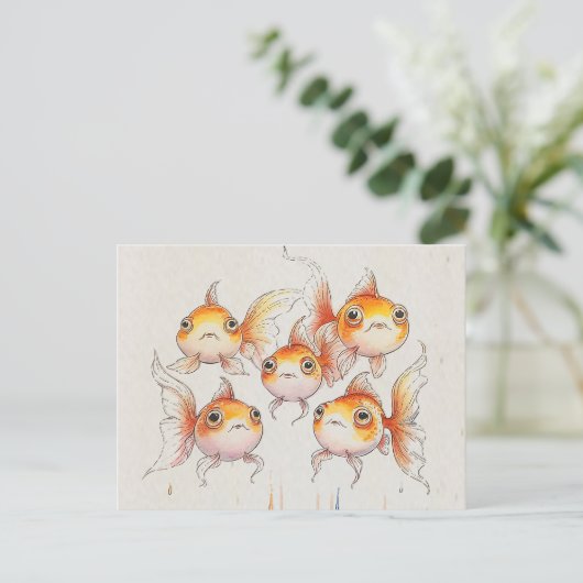 Whimsical Floating Goldfish Postkarte (Stehend Vorderseite)