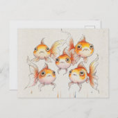Whimsical Floating Goldfish Postkarte (Vorne/Hinten)