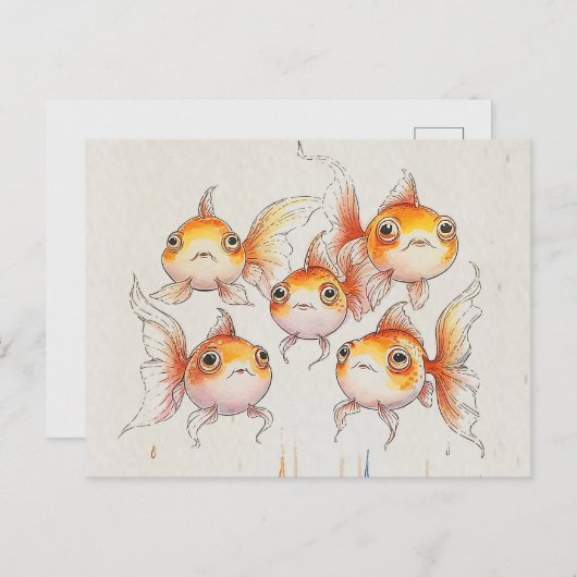 Whimsical Floating Goldfish Postkarte (Vorne/Hinten)
