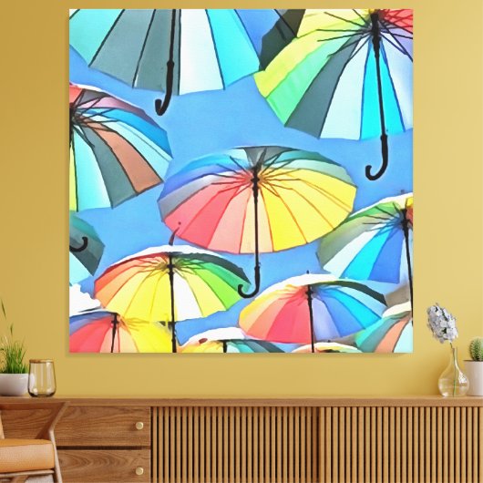 Whimsical Floating Multicolored Umbrellas Leinwanddruck (Insitu (Wohnzimmer))