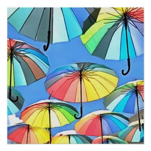 Whimsical Floating Multicolored Umbrellas Poster (Vorderseite)