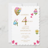 Whimsical Floral 4th Birthday Party  Einladung (Vorderseite)