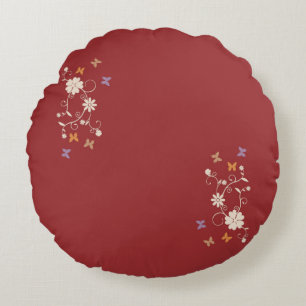 Whimsical Floral and Butterfly Akzente auf dunkelr Rundes Kissen