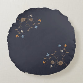Whimsical Floral and Butterfly Akzente auf Kohle Rundes Kissen