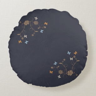 Whimsical Floral and Butterfly Akzente auf Kohle Rundes Kissen