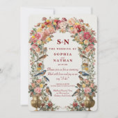 Whimsical Floral Arch Hochzeit Einladung mit Bird (Vorderseite)