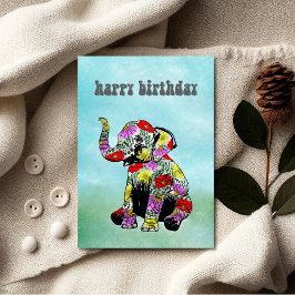Whimsical Floral Baby Elephant Birthday Card Karte