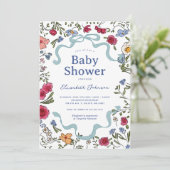 Whimsical Floral Baby in Bloom Baby Dusche Einladung (Stehend Vorderseite)