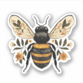 Whimsical Floral Bee Vinyl Sticker (Vorderseite)