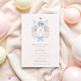 Whimsical Floral Bee Watercolor 1. Geburtstag Einladung