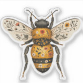 Whimsical Floral Biene Aufkleber (Vorderseite)