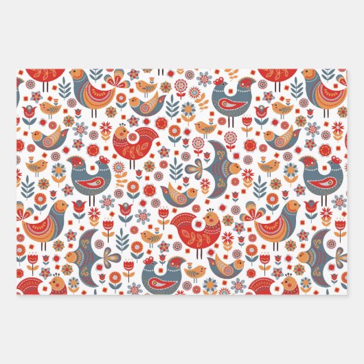 Whimsical Floral Birds Skandinavisches Wrapping Pa Geschenkpapier Set (Vorderseite 2)