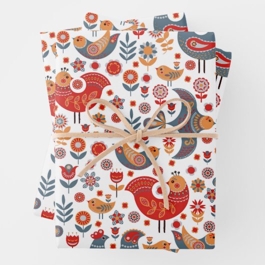 Whimsical Floral Birds Skandinavisches Wrapping Pa Geschenkpapier Set (Beispiel)