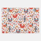 Whimsical Floral Birds Skandinavisches Wrapping Pa Geschenkpapier Set (Vorderseite)