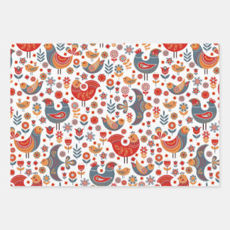 Whimsical Floral Birds Skandinavisches Wrapping Pa Geschenkpapier Set