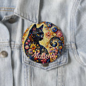 Whimsical Floral Black Cat Kitty Personalized Button (Beispiel)