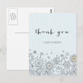 Whimsical Floral Blue Danke Postcard Postkarte (Vorne/Hinten)