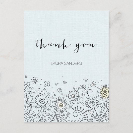 Whimsical Floral Blue Danke Postcard Postkarte (Vorderseite)