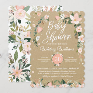 Whimsical Floral Blush Pink White Girl Babydusche Einladung