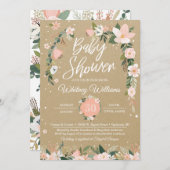 Whimsical Floral Blush & White Girl Baby Dusche Einladung (Vorne/Hinten)