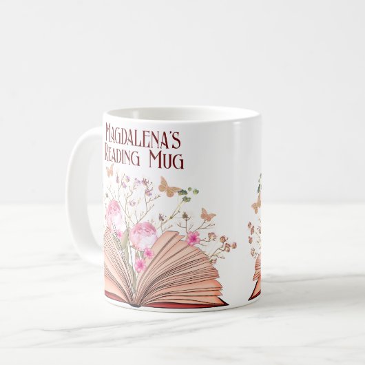 Whimsical Floral Book Lover Bookname Reading Kaffeetasse (Vorderseite Links)
