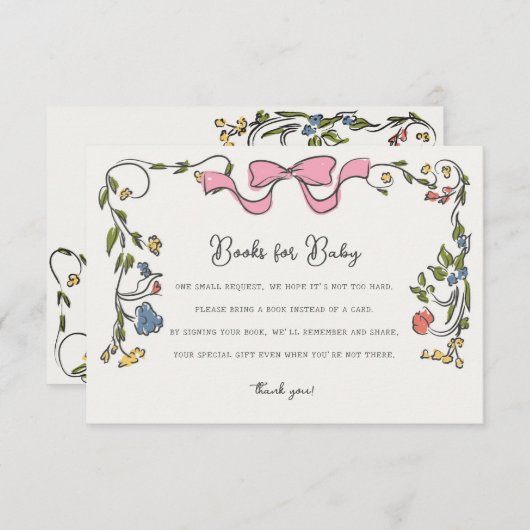 Whimsical Floral Books for Baby Invite Insert (Vorne/Hinten)