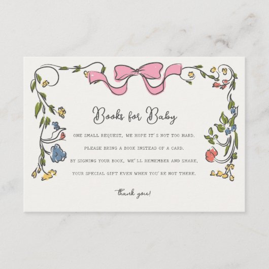 Whimsical Floral Books for Baby Invite Insert (Vorderseite)