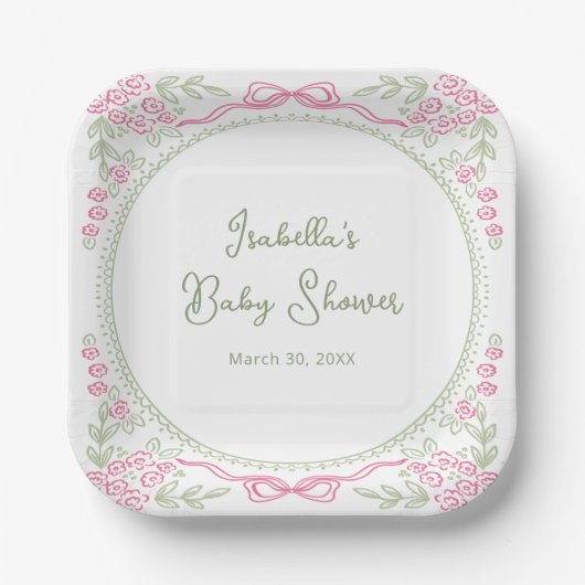 Whimsical Floral Bow Baby Shower  Pappteller (Vorderseite)