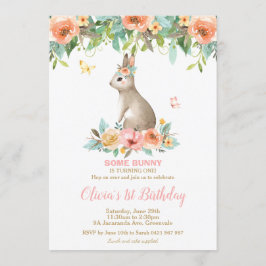 Whimsical Floral Bunny Kanbit 1. Geburtstag Party Einladung