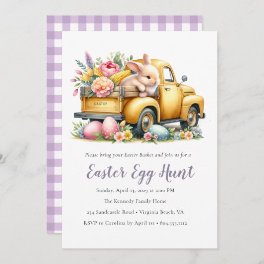 Whimsical Floral Bunny Ostereier Jagen Einladung (Vorne/Hinten)