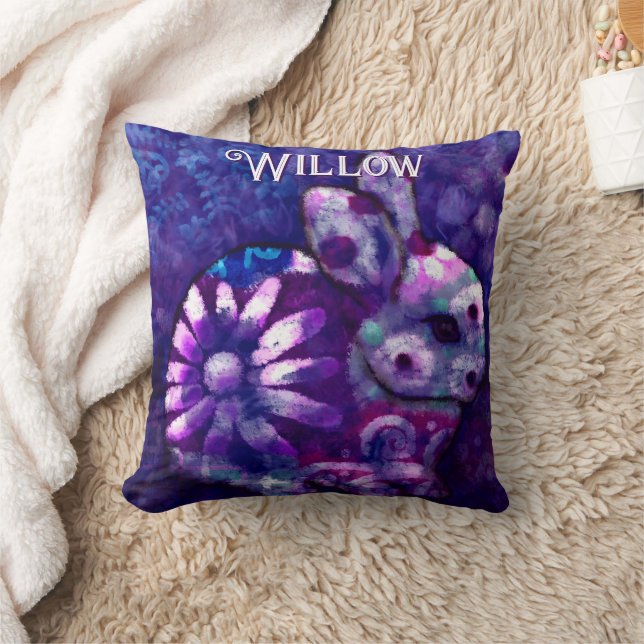 Whimsical Floral Bunny Rabbit Personalisiert Kissen (Decke)