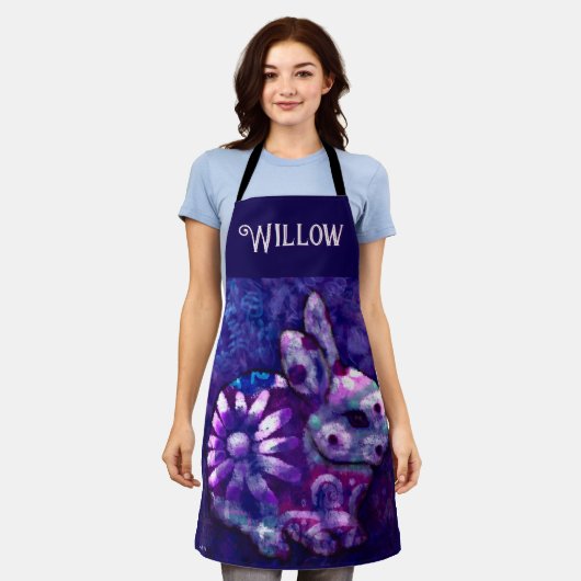 Whimsical Floral Bunny Rabbit Personalisiert Schürze (Getragen)