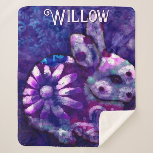 Whimsical Floral Bunny Rabbit Personalisiert Sherpadecke (Vorderseite)