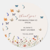 Whimsical Floral Butterfly Brautparty Danke Runder Aufkleber (Vorderseite)