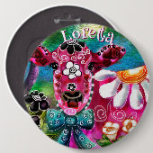 Whimsical Floral Cow Pink Teal Black Personalized Button (Vorne & Hinten)