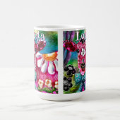 Whimsical Floral Cow Pink Teal Black Personalized Kaffeetasse (Mittel)