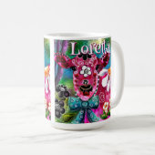 Whimsical Floral Cow Pink Teal Black Personalized Kaffeetasse (VorderseiteRechts)