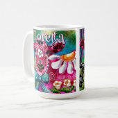 Whimsical Floral Cow Pink Teal Black Personalized Kaffeetasse (Vorderseite Links)