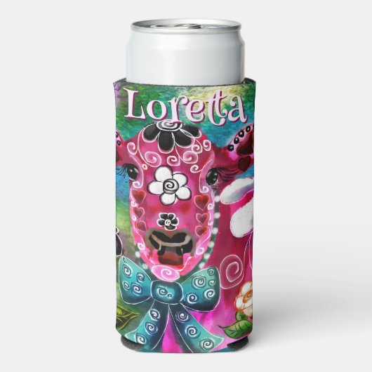 Whimsical Floral Cow Pink Teal Black Personalized Selters Dosenkühler (Seltzer Rückseite)