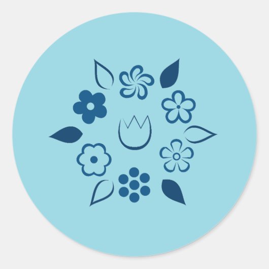 Whimsical Floral Dark Blue Spring Blume Runder Aufkleber (Vorderseite)
