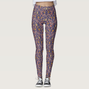 Whimsical Floral Design mit Reben auf violettem Hi Leggings