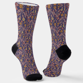Whimsical Floral Design mit Reben auf violettem Hi Socken