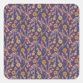 Whimsical Floral Design with Vines on Purple Back Quadratischer Aufkleber