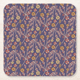 Whimsical Floral Design with Vines on Purple Back Rechteckiger Pappuntersetzer