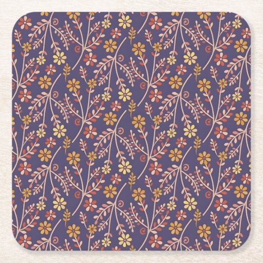 Whimsical Floral Design with Vines on Purple Back Rechteckiger Pappuntersetzer (Vorderseite)