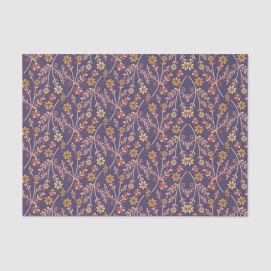 Whimsical Floral Design with Vines on Purple Back Seidenpapier (Vorderseite)